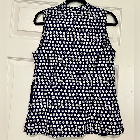 Lilly Pulitzer Sleeveless  Lemon Lime Print Navy Blue Blouse Tie Neck Size 12 ** - Picture 2 of 12